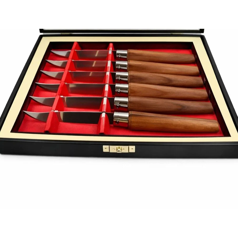 Peeredge Wood Sheffield England Stainless Steel Blade 6 Steak Knives 1960s-80s